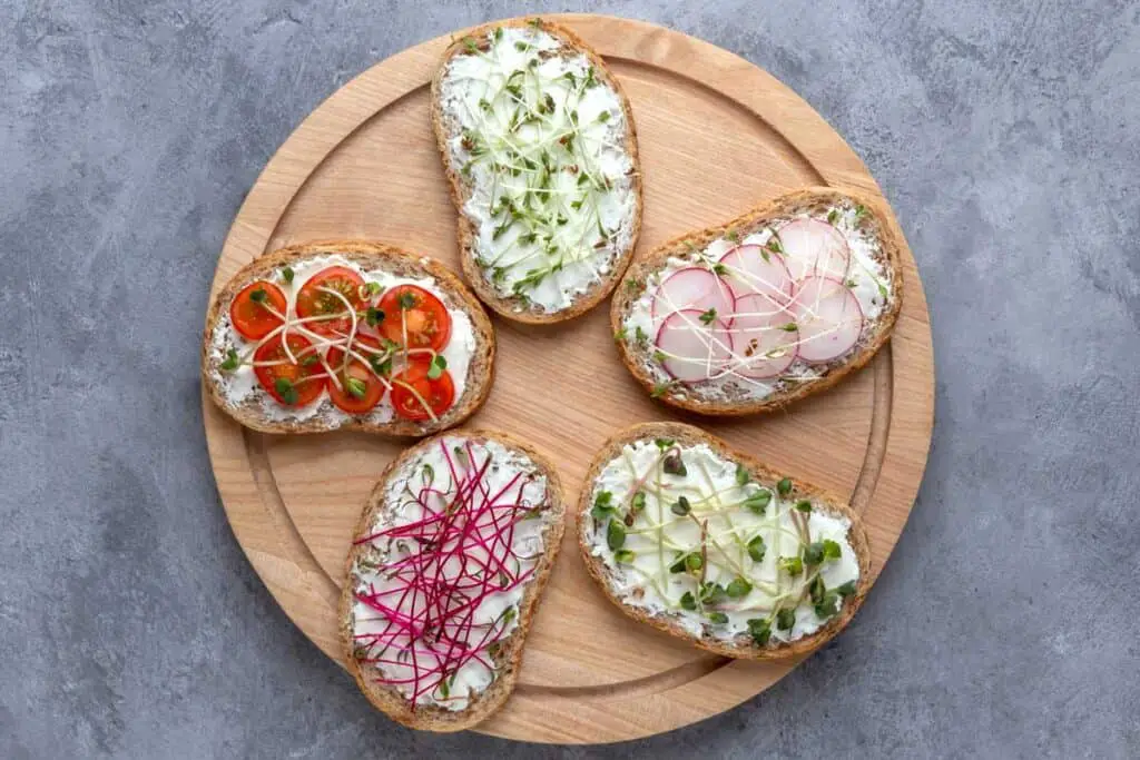 Beet microgreens used on various bread